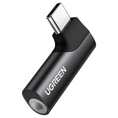 Bild av UGREEN USB C Jack Adapter 90 Graders Vinkel till Hörlursadapter med DAC Chip Kompatibel iPad Mini 6, Pro Air 4, Galaxy S23 Ultra, S23+, S23, S22, S21+, Huawei P40 P30 Mate40 etc. (Svart)