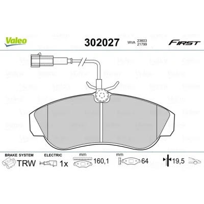Bild av VALEO 302027 Jeu de plaquettes frein FIRST Essieu avant contact signal d&#039;usure inclus sans tôle anti bruit PEUGEOT: Boxer Van, 206 3/5 portes