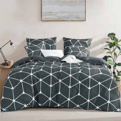 Bild av RUIKASI sängkläder 200 x 220 cm mörkgrå geometri 100 % supermjuk och bekväm mikrofiber sovkomfort 1 påslakan + 2 örngott 80 10 års garanti