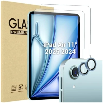 Bild av ProCase 2+2 pack skärmskydd för iPad Air 11 tum M2 2024 A2902 A2903 A2904, kameralinsskydd matchande färger blå