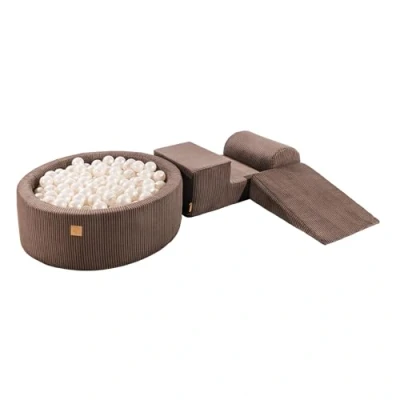 Bild av MEOWBABY Lekset med Bollbad 240x45cm/200 Bollar Skumspelsblock Barnrum Skumlekset Skummodul Lekplats för Barn Baby Rumsleksak, Manchester, Brun: Pärlvit