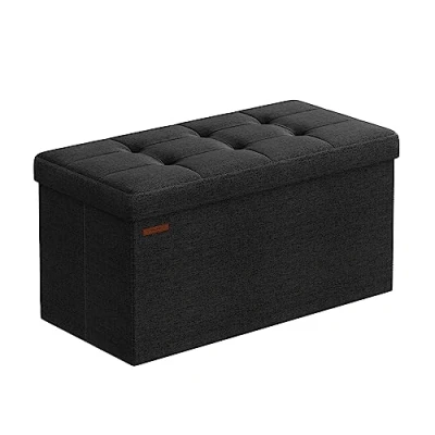 Bild av Songmics Sittpall med förvaringsutrymme, vikbar sittbänk, 38 x 76 cm fotbänk, förvaringslåda, kan belastas upp till 300 kg, för vardagsrum sovrum hall, bläcksvart LSF047B01