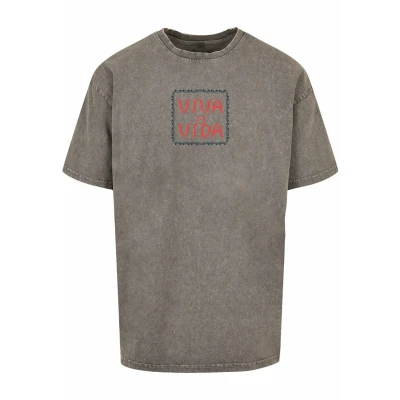 Bild av Merchcode Frida Kahlo Pixels VIVA LA VIDA ACID Washed Heavy Oversize TEE Tshirt med print, Storlek: XS, Asphalt