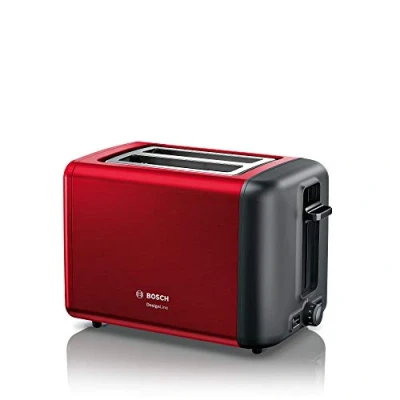 Bild av Bosch kompakt brödrost DesignLine TAT3P424DE, integrerad brödfäste i rostfritt stål, med automatisk avstängning, upptiningsfunktion, perfekt för 2 skivor rostat bröd, lyftfunktion, bred, 970 W,