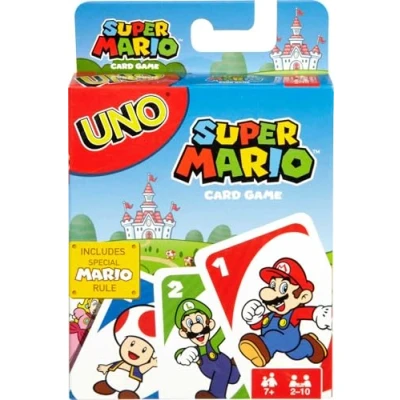 Bild av Mattel Games UNO Super Mario kortspel med tecknade figurer, temakortlek för samlare, 112 kort present till barn från 7 år, DRD00