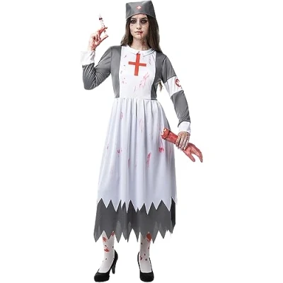 Bild av Funidelia Maskeraddräkt sjuksköterska nunna zombie för dam Vandöd, Halloween, Skräckfilmer vuxen och roliga tillbehör fester, karneval Halloween Storlek S