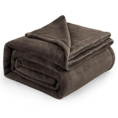 Bild av Bedsure Flanell sofffilt 220x240cm Extra mjuk 100% mikrofiber vändbar filt för 135/150 säng Andningsbar brun