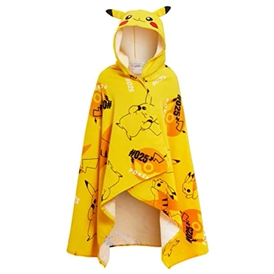 Bild av Pikachu Huvtvål 100% Bomull Barn 3D öron Poncho Strand Badhandduk Simning Omslag
