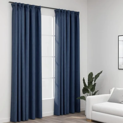 Bild av Mörkläggningsgardiner med krokar linnelook 2 st blå 140x245 cm