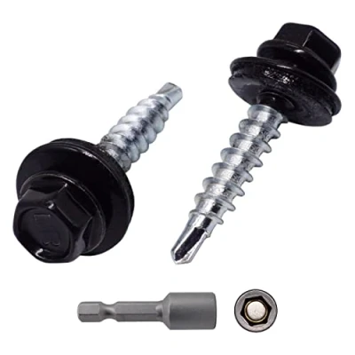 Bild av Marcopol (Förpackning med 50 st) Takskruvar i metall, 4,8 x 35 mm målade självborrande skruvar EPDM brickor, plåtskruv (50, kolsvart RAL 9005)