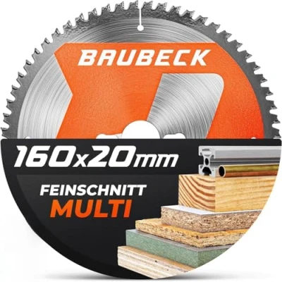 Bild av BAUBECK sågblad 160 x 20 +16 mm adapter, 60Z, 1,5 fint snitt i trä och aluminium kompatibel med Festool TS 55/ATF 55 E, Bosch PKS A/PKS 54, cirkelsågblad 20, 16