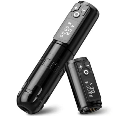 Bild av Ambition Soldier Roterande batteri penna med extra tatuering kassett maskin 2400mAh trådlös ström Coreless Motor Digital LED Display Tatueringsutrustning (Polsksvart)