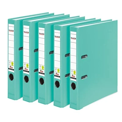 Bild av Original Falken 5 Pack PP Color Plastmappar. Made in Germany. cm smal DIN A4 pastellfärgad turkos vegansk. Perfekt för kontoret och hemmet. brevmapp kontorsmapp plastmapp slitsad mapp ringpärm