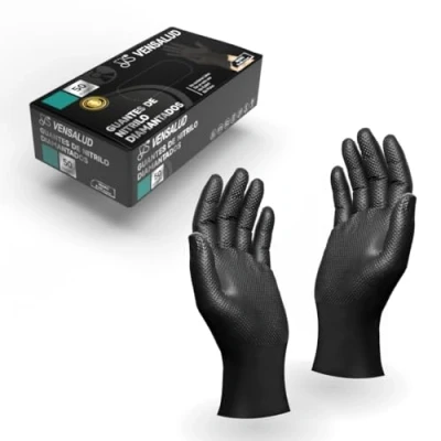 Bild av VENSALUD Diamanterade nitrilhandskar Extra starka och robusta För verkstäder, Trädgårdsarbete, Kök, Monteringar, Veterinärer, Rengöring Latexfri 50 st Svart L
