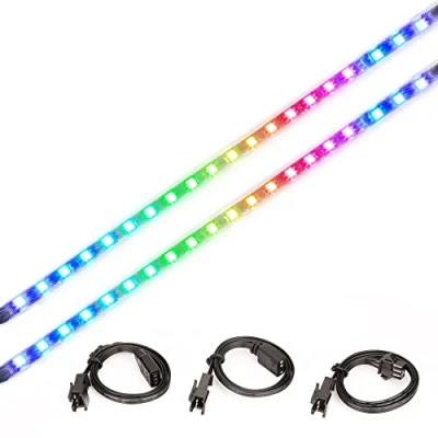 Bild av J&amp;D adresserbara PC RGB LED remsor, 2 pack självhäftande magnetisk ljusremsa plus förlängning med 5 V 3 stift huvud för moderkort och fodral, 35 cm