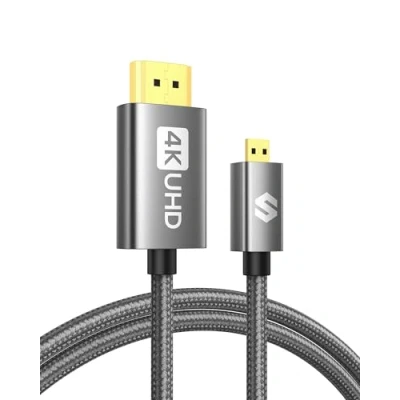 Bild av Silkland Micro HDMI till kabel 2,0 m 4K @60Hz, stöder Ethernet, 3D, HDR och ARC, kompatibel med GoPro HERO7 Black Hero 5 4 6, Raspberry Pi 4, Sony A6300 A6400 kamera, Lenovo Yoga Pro 3