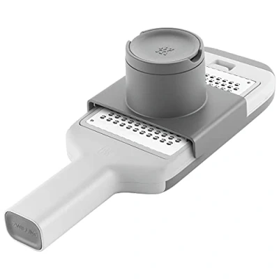 Bild av ZWILLING Z Cut Multi Reibe, Multifunktional, Edelstahl, 4 austauschbare Klingeneinsätze, Zwei Wege Reibtechnologie, Integrierte Auffangschale, Grau