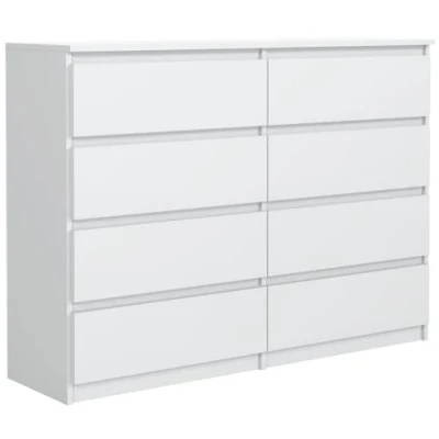 Bild av Byrå med 8 lådor Vit Matt 120 cm, Klassisk Sideboard, Multifunktion Kommode, Modern Skåp, Möbler för Vardagsrum, 120x101,5x39 cm