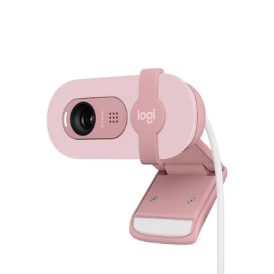 Bild av Logitech Brio 100 webbkamera med full HD för möten och streaming, automatisk ljusbalans, inbyggd mikrofon, sekretesskydd, USB A, Microsoft Teams, Google Meet, Zoom mera Rosa
