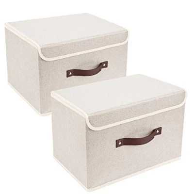 Bild av TYEERS Vikbar Förvaringslåda med Lock, Tvättbart, Tyglåda, 38x25x25 cm, Set om 2, Beige