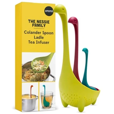 Bild av OTOTO The Nessie Family Suppenschöpfer und Teesieb Set Langlebige Silikon Suppenschöpfer, Sieb zum Kochen &amp; 100% lebensmittelecht, BPA frei Schöpflöffel Hitzebeständig Fun Kitchen