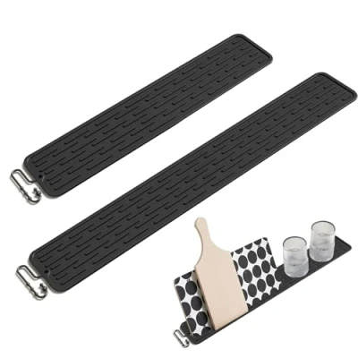 Bild av xiruiubao silikon droppmatta smal barmatta, 2 stycken droppmattor av porslin, halkfri och diskmaskinssäker liten torrmatta för glas flaskor skärbräda, svart