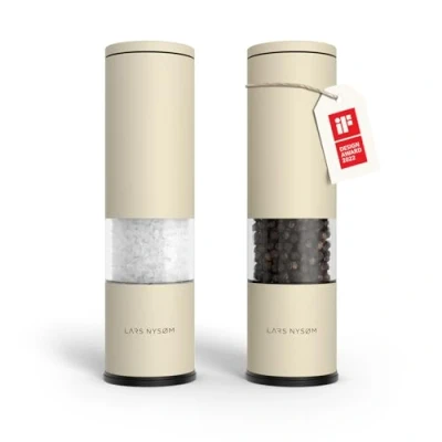 Bild av LARS NYSØM Salt och pepparkvarn 2 pack Manuell med justerbar keramisk malverk från grov till fin I Design kryddkvarnset (2 stycken) (Almond Beige)