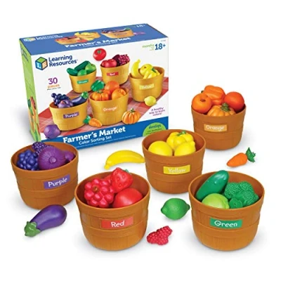 Bild av Learning Resources Färgsorteringsset med frukt och grönsaker, leksaksgrönsaker frukter, leksaksmat, lärande leksaker för små barn, sorteringsleksaker 30 delar, ålder 18 månader+