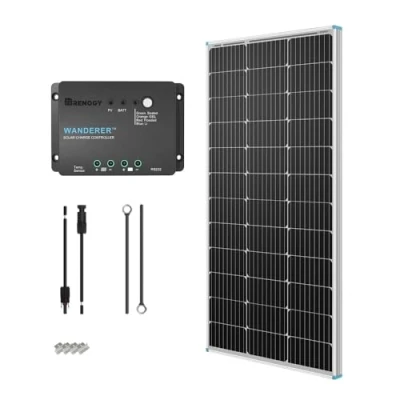 Bild av Renogy 100 W solpanelssats med 30 A solladdningsstyrenhet, 12 V solkit för husbil, husbilar, skjul, båtar, släpvagn, marin, off grid hem