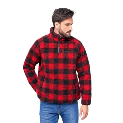 Bild av Brandit Teddyfleece Troyer vintertröja med fleecefoder jakt utomhus plysch, Röd/svart, M