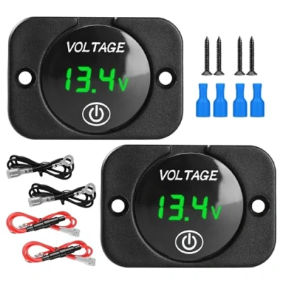 Bild av bil digital voltmeter, 2 stycken LED display spänningsmätare 12 V 24 V, motorcykel vattentät spänning voltmeter för bil,