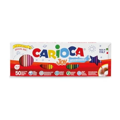 Bild av CARIOCA Joy Halvmeter markörer, Färgglada markörer för barn med fin spets, Specialformat halvmätare, Perfekt design och färgning, Super Tvättbara, Blandade färger, 50 stycken