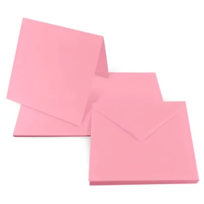 Bild av Netuno 25 vikta kort tomma med kuvert dubbla rosa + fyrkantiga 14 x cm regnbågskort set kvadratiskt papper