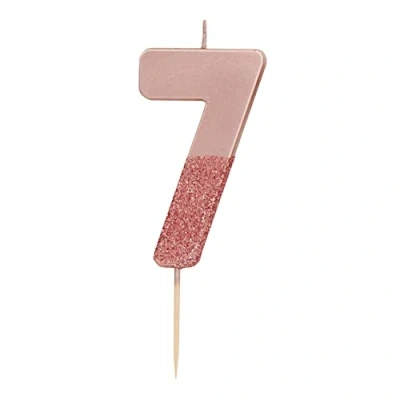 Bild av Rosa guld glitter nummer 7 ljus Högkvalitativ dekoration av kakotoppare vacker, gnistrande För barn, vuxna, 7: e, 70: e födelsedagsfest, årsdag, milstolpe