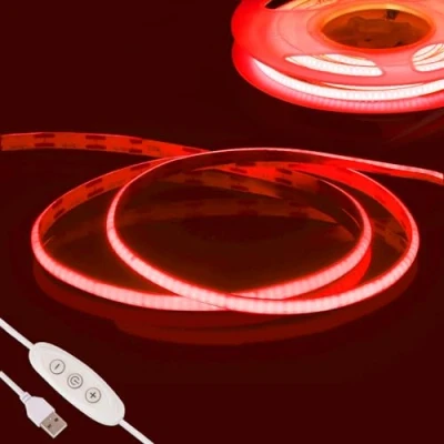 Bild av USB COB LED remsa 5V 2m,Fosingut Dimbar Röd TV bakgrundsbelysning 4mm,CRI90+ 960LEDs Strip Remsor ljuskedja,Flexibel Självhäftande Band för Spegel,Skåp,Bil,Hem DIY Decor