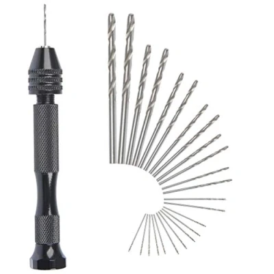 Bild av MIni handborr Twist Drill Bits +25 mikro sladdlösa spiralborrar i aluminium tallskruv roterande verktyg justerbar spiralborr hem plast kopparhål