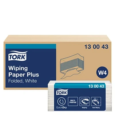 Bild av Tork 130043 starka pappershanddukar för W4 enkel duk System/2 lagers pappersnäsdukar i vit/premiumkvalitet/200 pappershanddukar/38,5 x 32,4 cm (B L)
