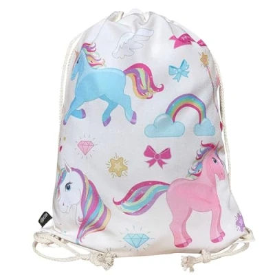 Bild av HECKBO barn gympapåse enhörning unicorn 40x32cm sportkläder vattenflaska dagis, skola, tygpåse förskola ryggsäck, väska, sportväska, pojkar flickor