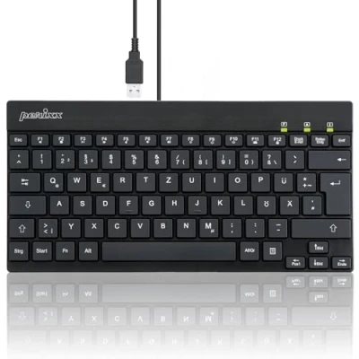 Bild av Perixx Trådbundet mini USB tangentbord med vit bakgrundsbelysning och platta knappar PERIBOARD 326BDE svart upplyst