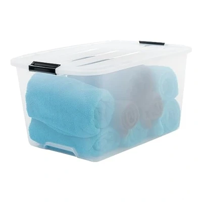 Bild av Iris Ohyama, PlastFörvaringsLådor med lock och stängningsklämmor, 45L, Set 1, Integrerade handtag, Stapelbar, BPA fri, Sovrum, Kontor, Vardagsrum, TB 45, Klar