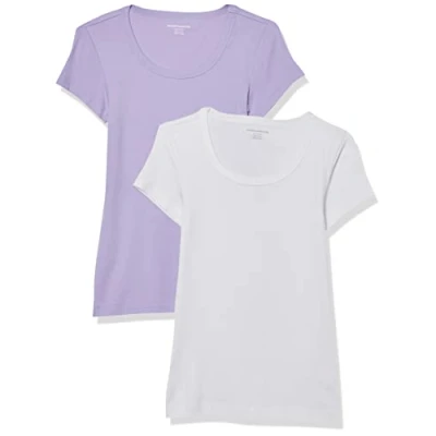 Bild av Amazon Essentials Women&#039;s T shirt med smal passform holkärm och rund hals, Pack of 2, Lavendel/Vit, XS