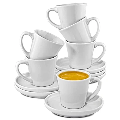 Bild av Cosumy 6 Espressokoppar i Vit Keramik Med Underlägg Håller sig varma Länge Presentförpackning 70 ml