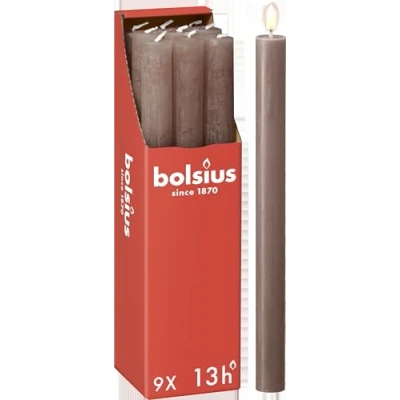 Bild av Bolsius Avsmalnande ljuspelare Stakljus Rustikt Taupe 9 pack Lång Brinntid På 13 Timmar Hushållsljus Inredning Oparfymerad Naturligt Veganskt Vax 270 x 23 mm
