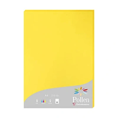 Bild av Clairefontaine Ref 24217C pollenfärgat papper (paket med 25 ark) A4 (210 x 297 mm), 210 gsm papper, bläckstråleskrivare och laserskrivarkompatibel, syrafri intensiv gul