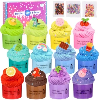 Bild av Zhufas 12 st färggradient blå ocean slime set innehåller fluffiga moln slim, klar och smör slem barn fest födelsedagspresenter