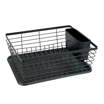 Bild av WENKO droppdroppdropp, droppställ för porslin, idealisk att stänga bredvid disken, av pulverlackerad metall och plast, 36 x 15 30,3 cm, svart