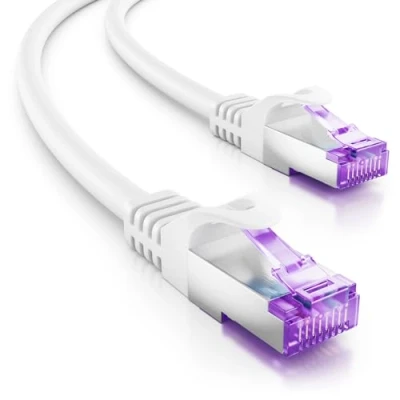 Bild av deleyCON 10m CAT7 Nätverkskabel 10 Gigabit RJ45 Patch Kabel Ethernet (Koppar, SFTP PiMF Skydd) för Highspeed LAN DSL Växla Modem Router Kopplingspanel CAT6 CAT5 Vit