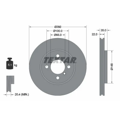 Bild av TEXTAR PRO 92026503 Disque de frein 260 22 04/05 100 ventilé l&#039;intérieur revêtu sans boulon fix roue, moyeu roue BMW: 3 Cabriolet