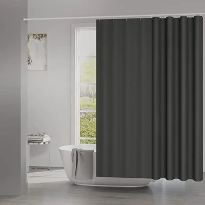 Bild av Woltu duschdraperi 180 x cm, badrumsdraperi, anti mögel, antibakteriellt och vattentätt polyestertyg, tvättbart badkarsdraperi, mörkgrått med 12 duschdraperiringar för badkar dusch