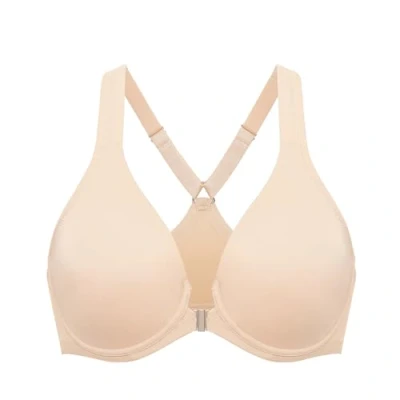 Bild av DELIMIRA Kvinnors Frontstängning Racerback Sömlös Bygel Ofodrad Plunge Full Coverage Bh Beige 85C